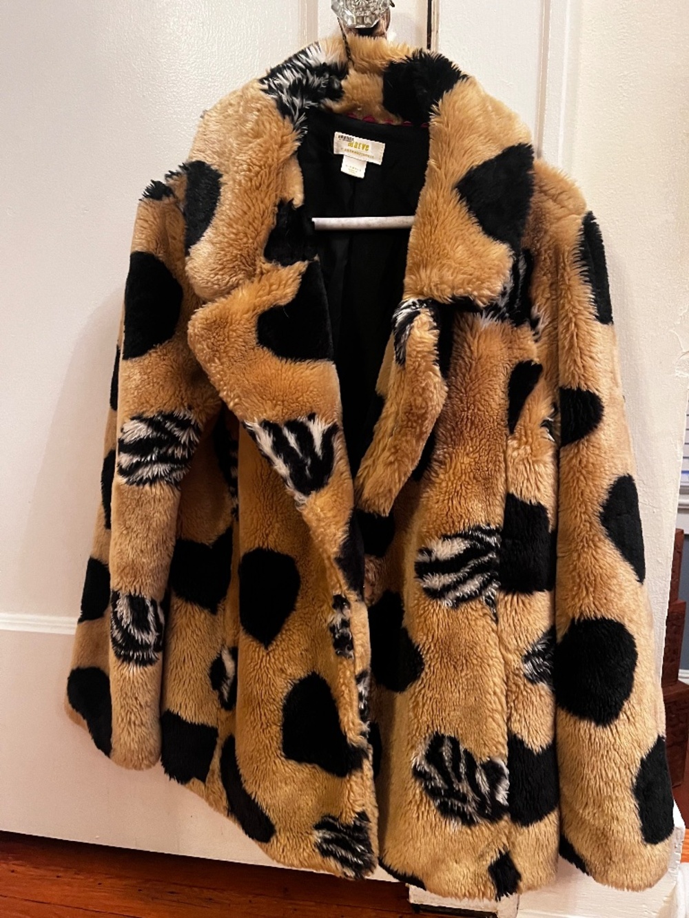 Maeve faux fur tan and black and tan heart and zebra stripe XS